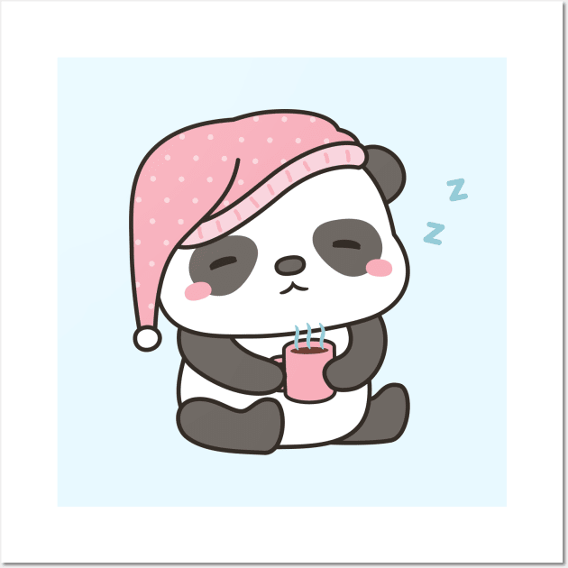 Cute Sleepy Little Panda With Coffee Wall Art by rustydoodle